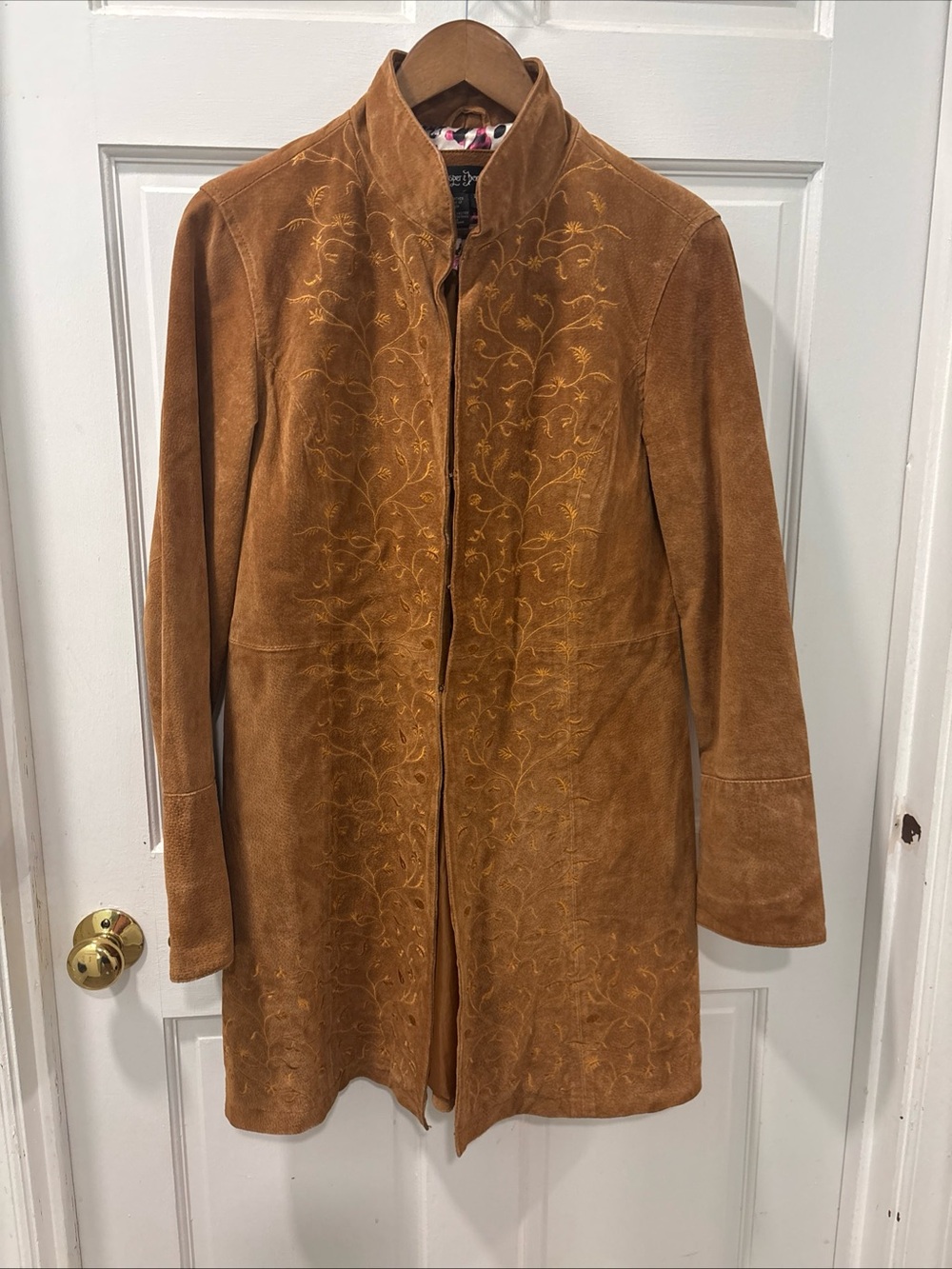 Prosper & Devine Women’s Vintage Long Leather Jacket Embroidered Size L Western